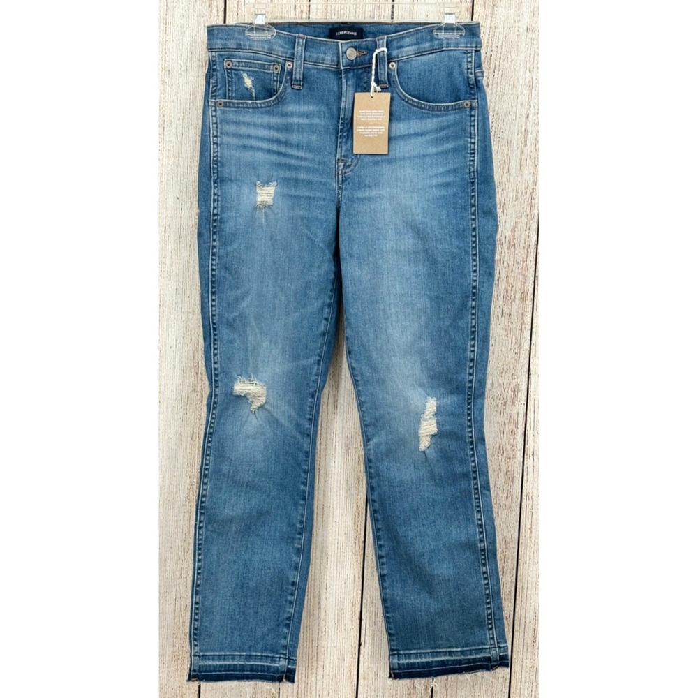 J Crew Vintage Straight Eco Jeans Womens Size 27 High Rise Distressed NEW